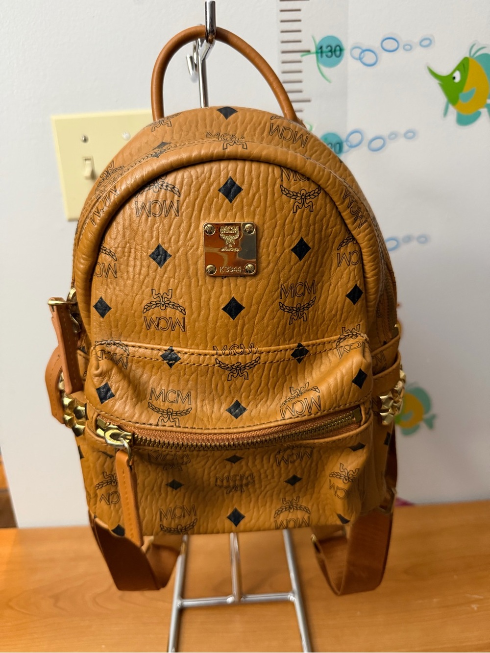 MCM Cognac Logo Mini Backpack with Black Accents